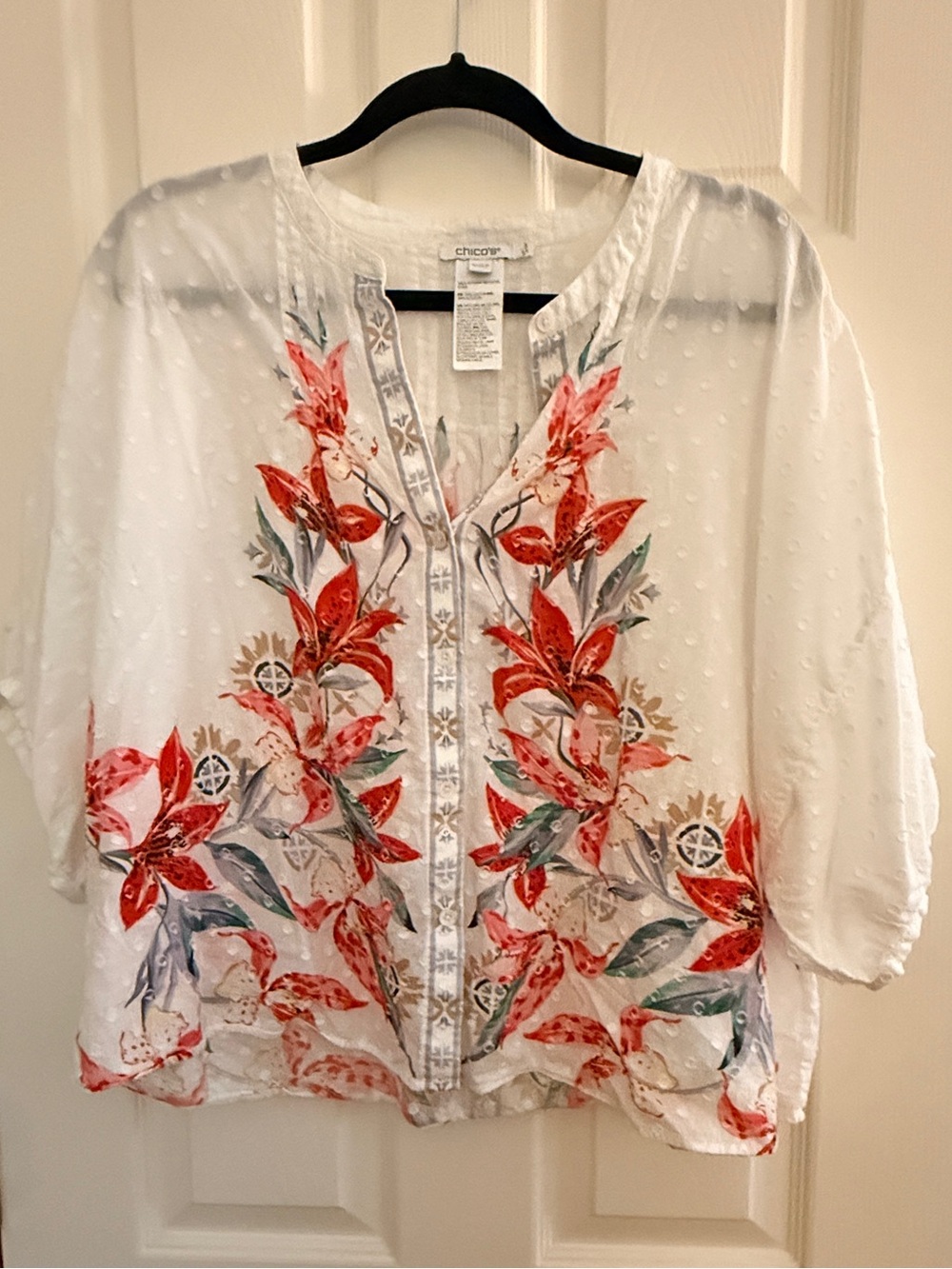 Chico's White Floral Peasant Blouse